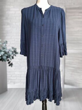 MAX STUDIO Navy Boho Knee Length Ruffle Hem Swing Dress Size XL